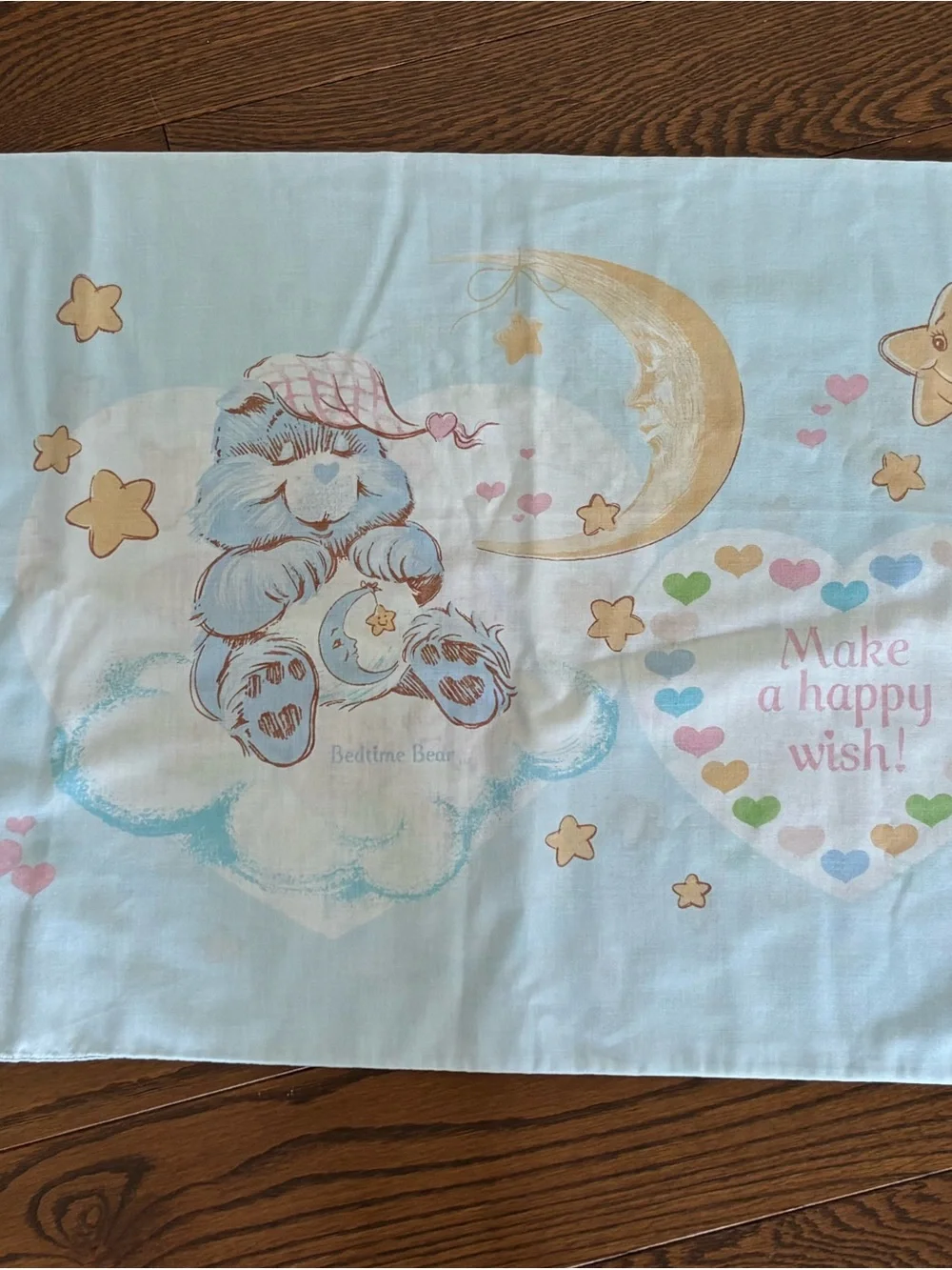 Care Bears Pillowcase Vintage 1980's Love-a-Lot Bear Bedtime Bear Pink Blue
